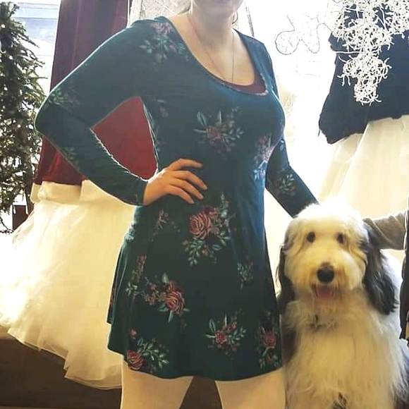 Teal blue & ๐ธ pink floral mini dress long sleeve strappy criss cross open back - Picture 5 of 13